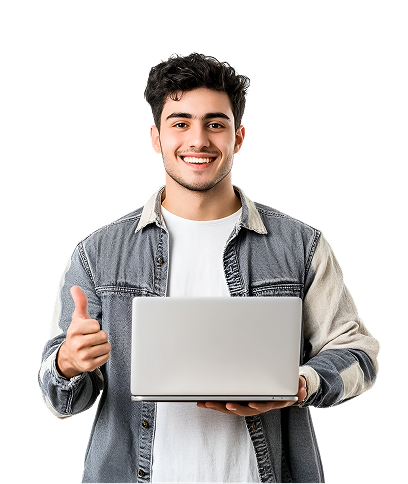 Student holding laptop